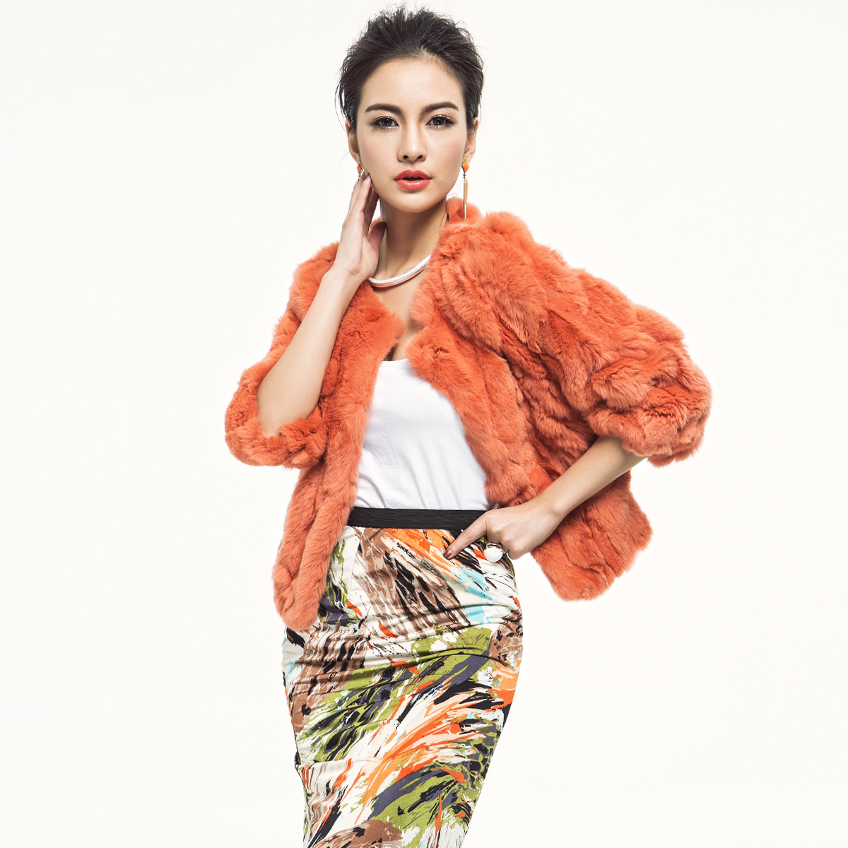 LOVE Single 2012 chromophous women's slim short design rex rabbit hair fur coat d8971