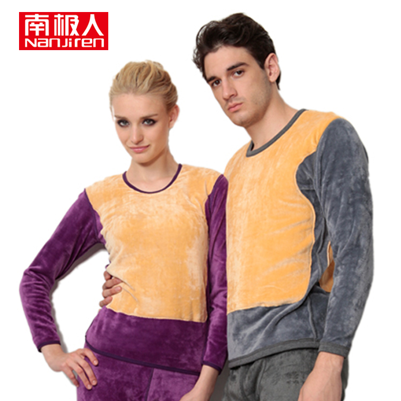 LOVE Super warm wool bamboo golden flower thermal underwear male women's plus velvet thick thermal clothing set