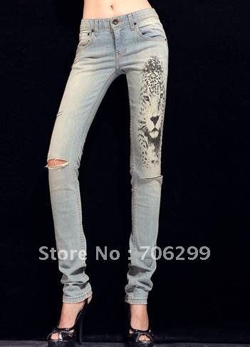 Love will BaoTou cowboy female with lower tight little printing cowboy trousers