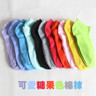 Lovely comfortable candy pure color including cotton women's ship socks