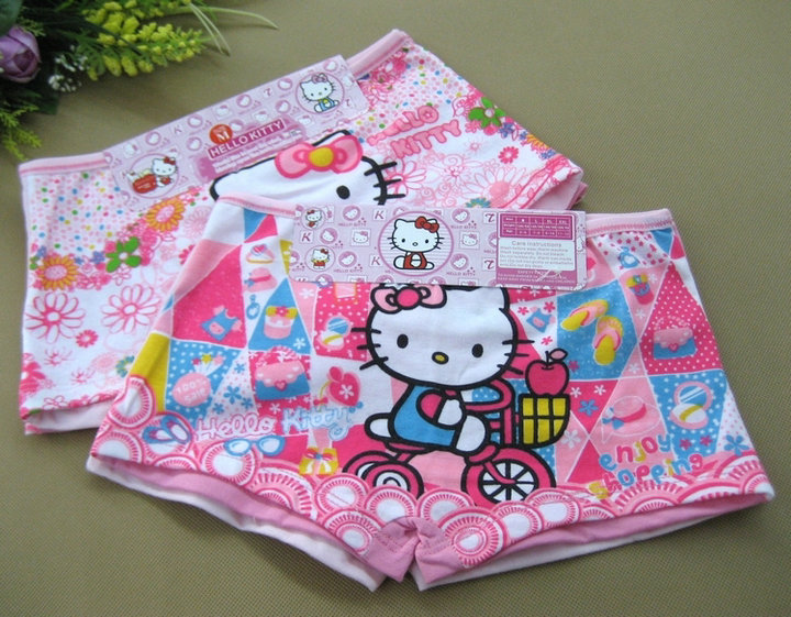 Lovely cute hello kitty ride a bike and sucking thumb cartoon 5~12 Year underwear Panties,4 sizes,wholesale