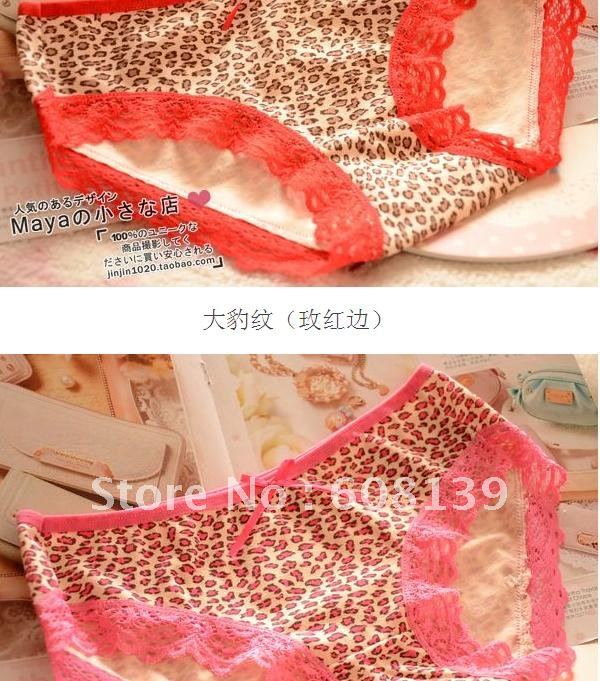 Lovely ladies cotton underwear small leopard grain underwear watermelon red bud silk ladies underwear low waist briefs female