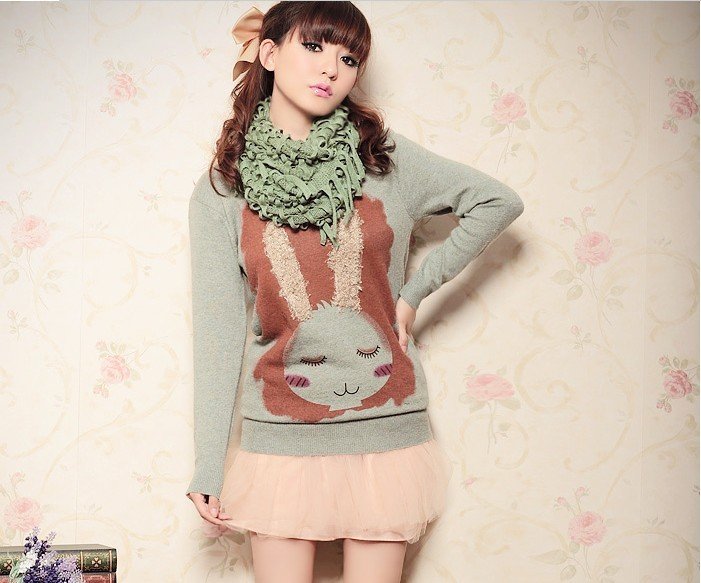 Lovely long ears little rabbit head design even scarf sweater  Free shipping