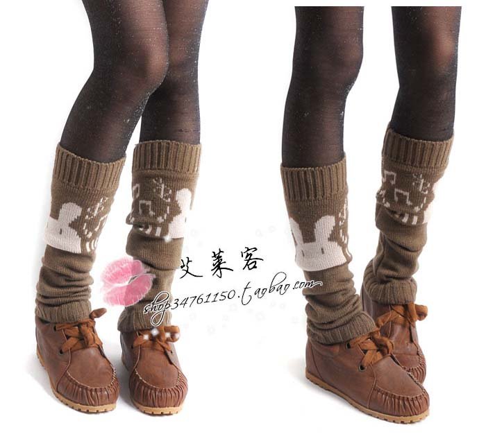 Lovely rabbit jacquard knee high knit leg warmer  kneecap sock legging boot cover