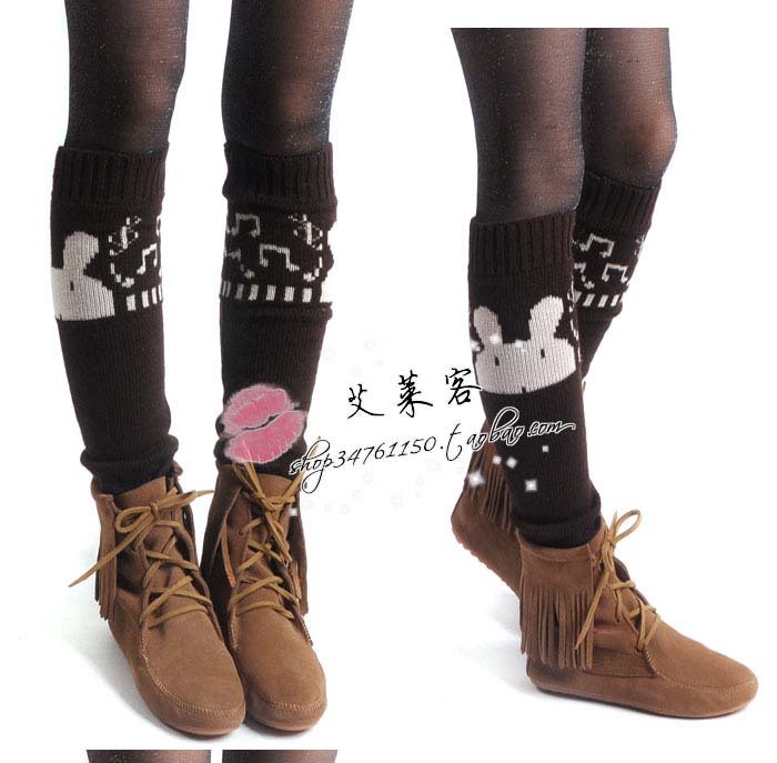 Lovely rabbit jacquard knee high knit leg warmer  kneecap sock legging boot cover