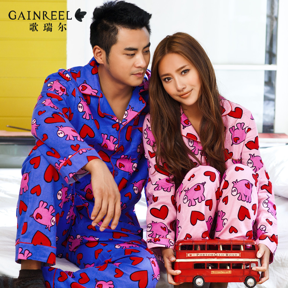 Lovers 100% cotton sleepwear 2012 autumn song arrail love , cartoon casual long-sleeve lounge set