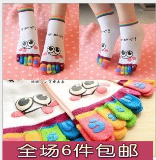 Lovers cartoon five fingers socks short design women's 100% cotton five-toe socks 100% cotton socks