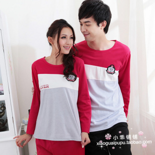 Lovers casual stripe sports 100% cotton long-sleeve sleep set 100% cotton lounge 2475