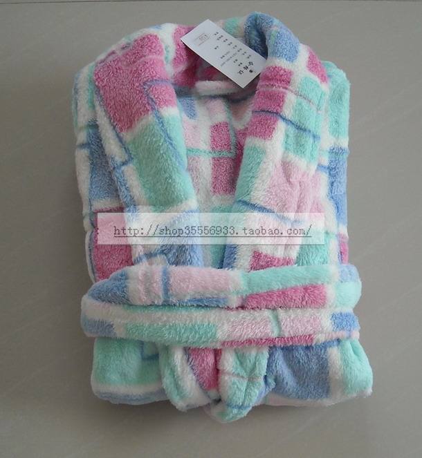 Lovers coral fleece bathrobe coral fleece robe plaid women's lounge