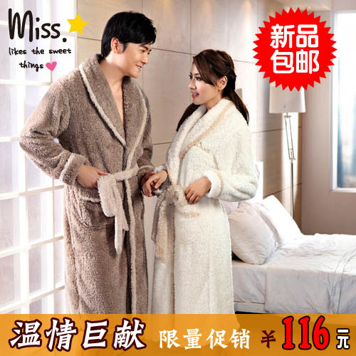 Lovers coral fleece robe autumn and winter thickening plush robe bathrobes