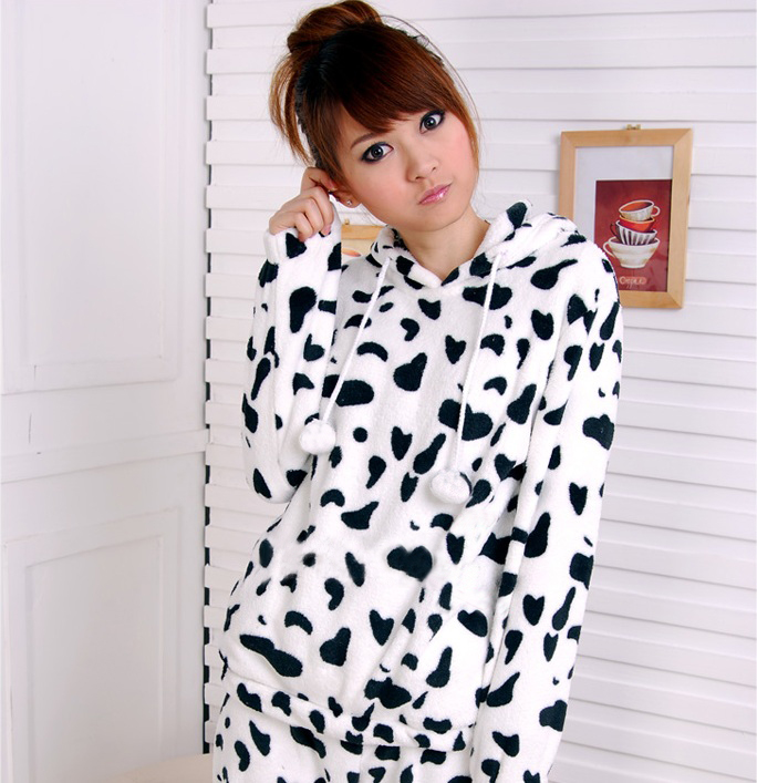 Lovers cows coral fleece sleep set thickening long-sleeve lounge twinset