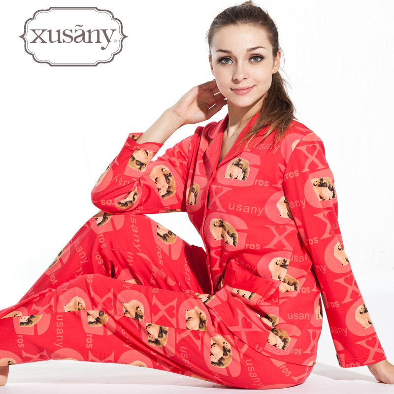 Lovers design autumn and winter 100% cotton cartoon sleepwear female long-sleeve casual lounge cotton set