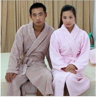 Lovers men and women style coral flocking pajamas nightgown coral flocking bathrobe of thin thick