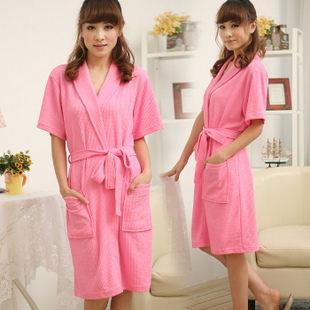 Lovers of men and women sleepwear waffle 100% cotton toweled short-sleeve bathrobes robe 4