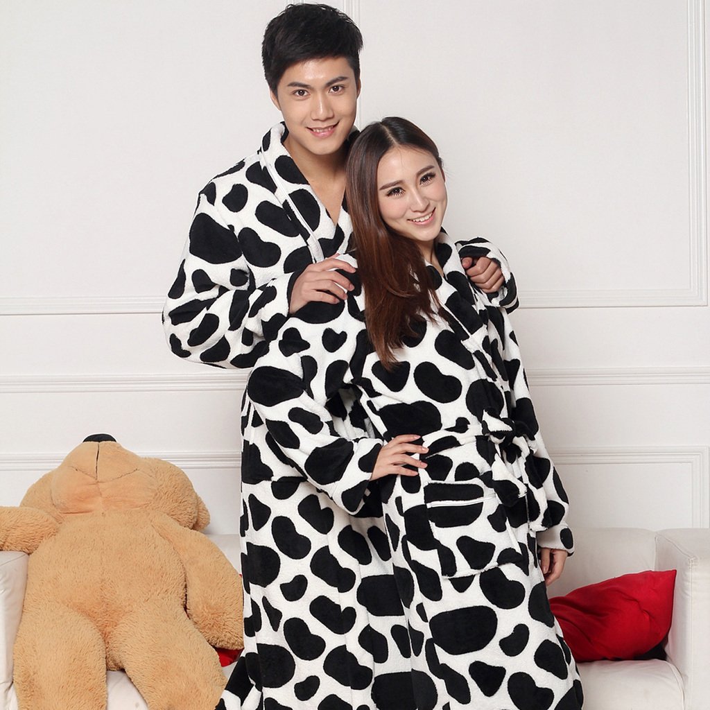 Lovers robe spring and autumn of cows long-sleeve lovers sleepwear coral fleece lounge robe