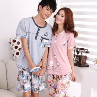 Lovers sleepwear 2012 short-sleeve cotton lovers sleepwear lounge set