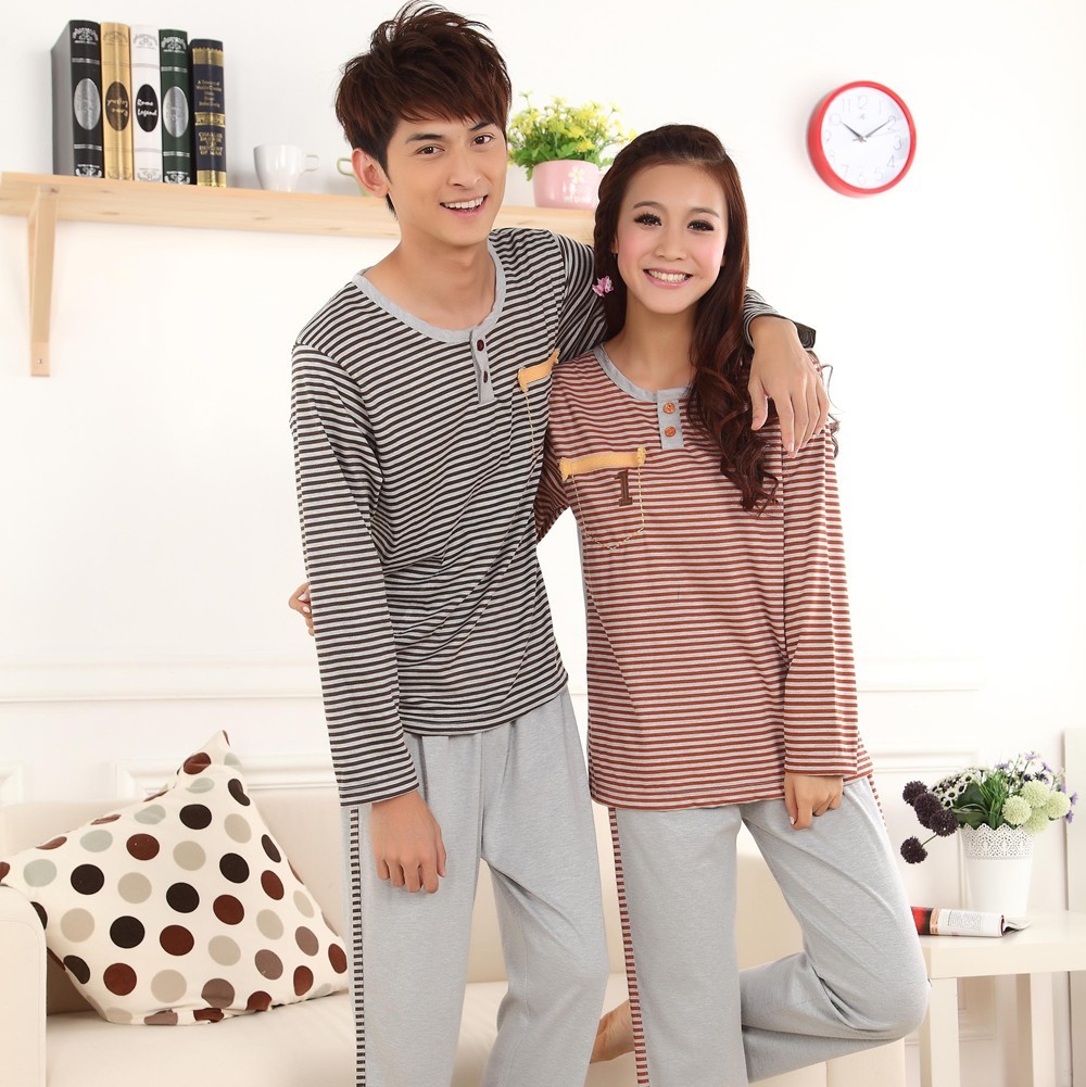 Lovers sleepwear anna knitted cotton sleepwear lounge male women's casual long-sleeve at home service set