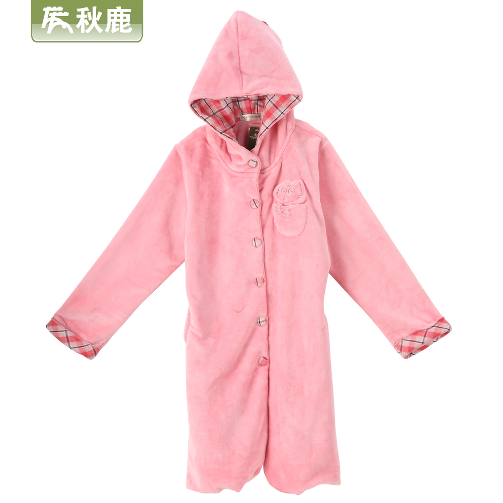 Lovers sleepwear coral fleece robe female winter new arrival thickening lounge with a hood q444