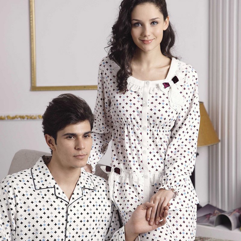 Lovers sleepwear cotton long-sleeve male women's sleepwear female cotton sleepwear lounge set