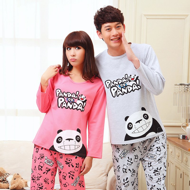 Lovers sleepwear long-sleeve 100% cotton cartoon sleepwear autumn and winter 100% cotton set lovers at home service