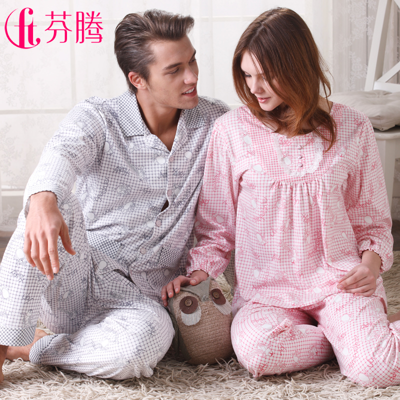 Lovers sleepwear  lounge female spring and autumn cotton 100% at home service