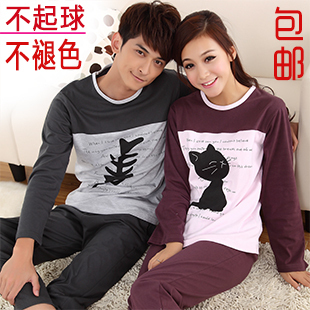 Lovers sleepwear male women's spring and autumn summer 100% cotton long-sleeve lounge cartoon plus size plus size set