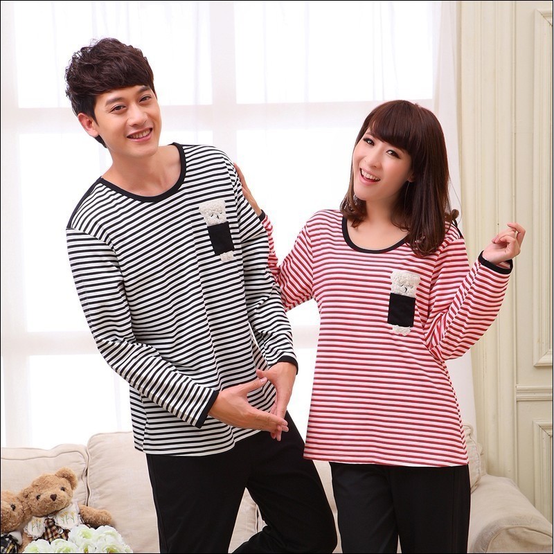 Lovers sleepwear spring and autumn 2012 thickening 100% cotton long sleeve length pants male women's lovers lounge set