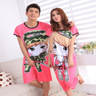 Lovers sleepwear summer 100% cotton male women's sleepwear lounge cartoon short-sleeve sleep set