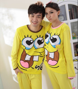 Lovers spring and autumn sleepwear long-sleeve set 100% cotton cartoon lounge