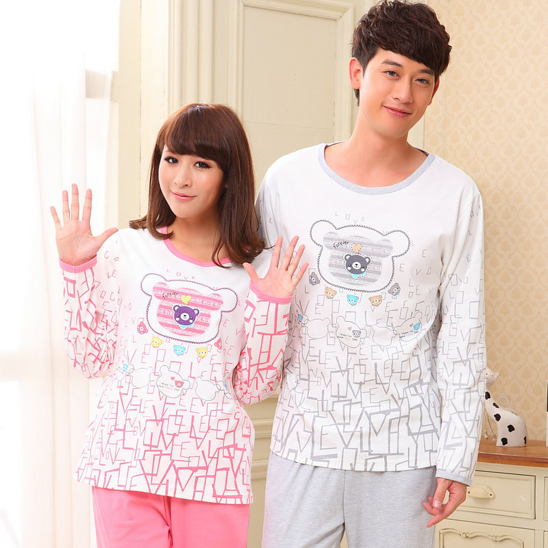 Lovers spring and autumn sleepwear male women's lounge long-sleeve sleepwear casual cartoon set at home service