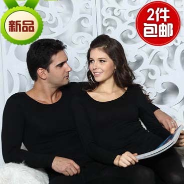 Lovers ultra-thin women's low collar big o-neck long johns long johns male basic modal underwear set