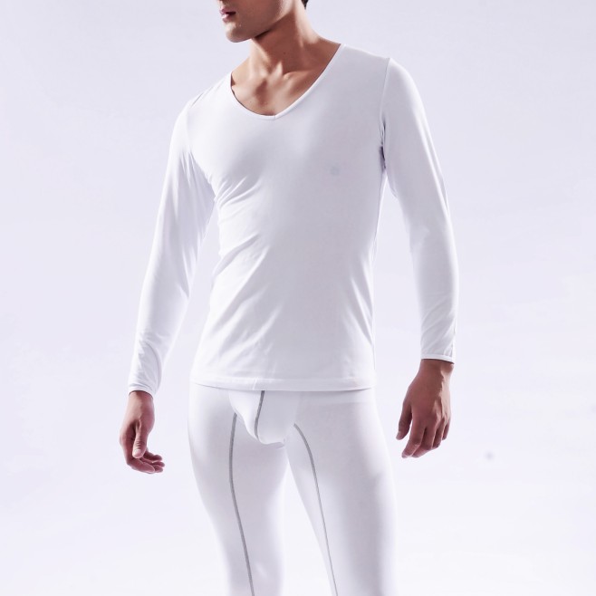 Low collar 9 male long johns long johns tight underwear set V-neck