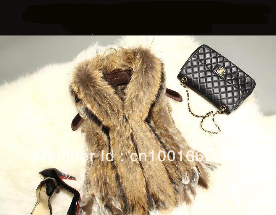 Low Low ! Deluxe Lady's 4 Color Racoon Fur/Rabbit Fur Knit Vest/Gilet/Waistcoat