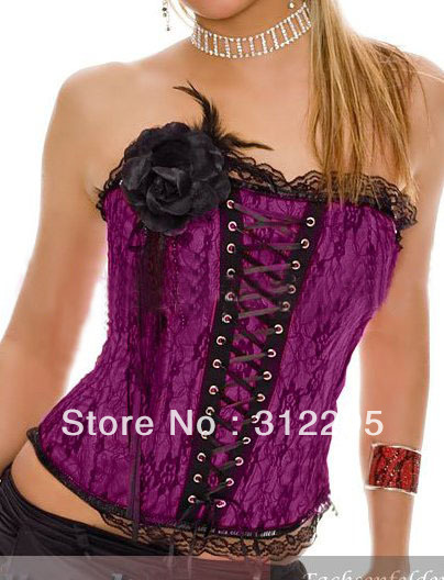 Low Price Mix Colors S,M,L,XL 5pcs/lot Classic With Flower Popular Sexy Corsets With Thong