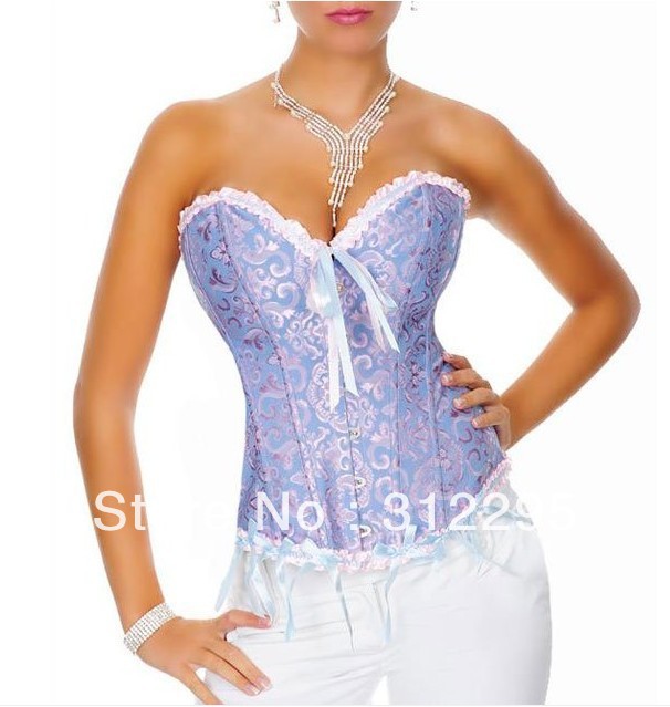 Low Price Mixed Colors Sizes S,M,L,XL 5pcs/lot Classic Blue Sexy Corsets With Thong