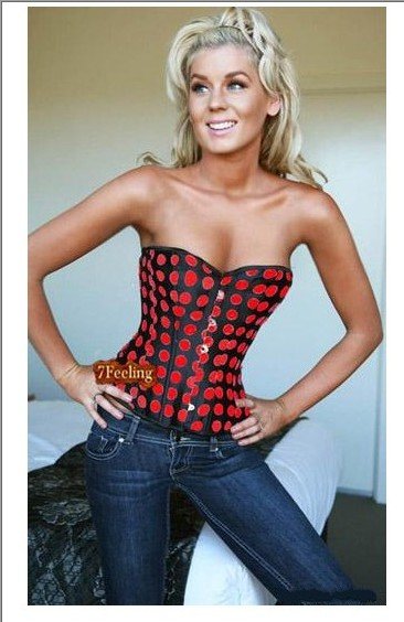 Low Price Mixed Size 6pcs/lot L007 Popular With Dots Black Sexy Corsets Top With Panty Freeship