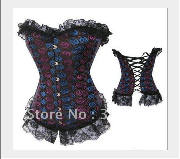 Low Price Mixed Size 6pcs/lot L010 Fashion Feather Pattern Sexy Corsets Top With Panty Freeship