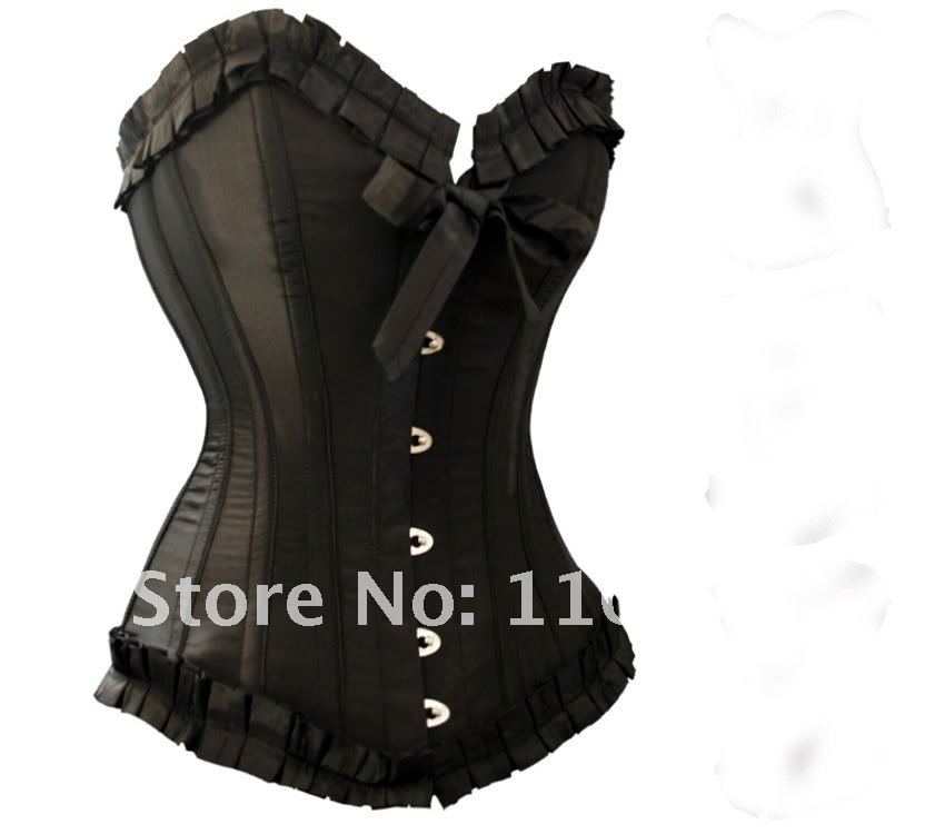 Lowest Price--Welcome wholesale--3 Color Black Sexy (Steel Boned) Corset Bustier Lace-up gothic G-String Lingerie Size S M L XL