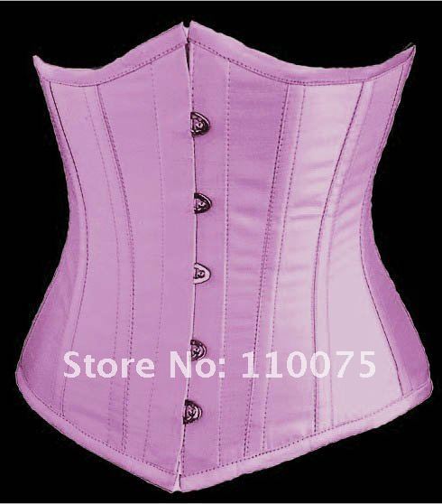 Lowest Price--Welcome wholesale--4 Color Pink Lace Up Satin Steel Boned Underbust Waist Cincher Corset Shaper G-string S M L XL