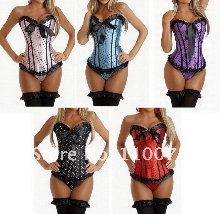 Lowest Price--Welcome wholesale--Could Mixed 5 colors--NEW Sexy Polka Dots Gothic Steel Boned Bustiers Corset Tops Size S M L XL