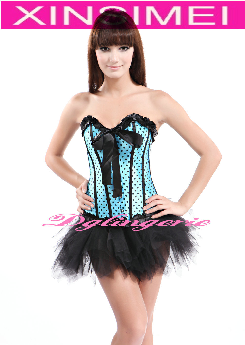 Lowest Price wholesale new Sexy Polka Dots Gothic Boned Bustier Corset Tops with pettiskirt