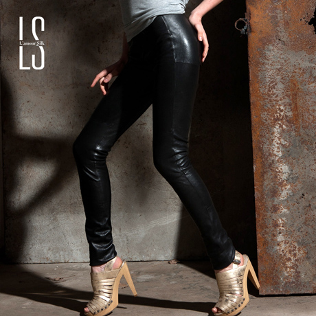 Ls ultra-thin sheepskin elastic pants genuine leather pants basic black fashion