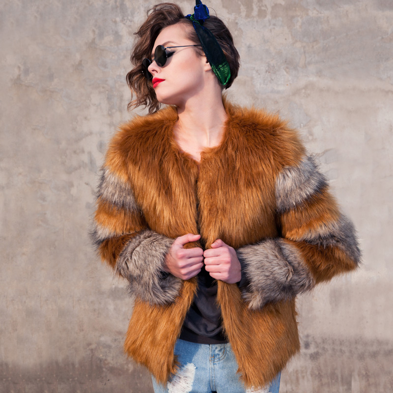 Ltte Jacqueminot 2012 autumn and winter fashion color block decoration fur coat