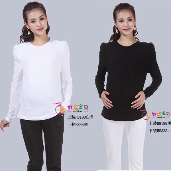 LUCKBAO autumn and winter maternity clothing 100% o-neck cotton maternity top basic shirt basic shirt h8199