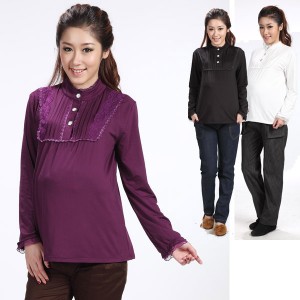 LUCKBAO maternity basic shirt basic shirt spring and autumn thickening 100% cotton top ultra soft h8083