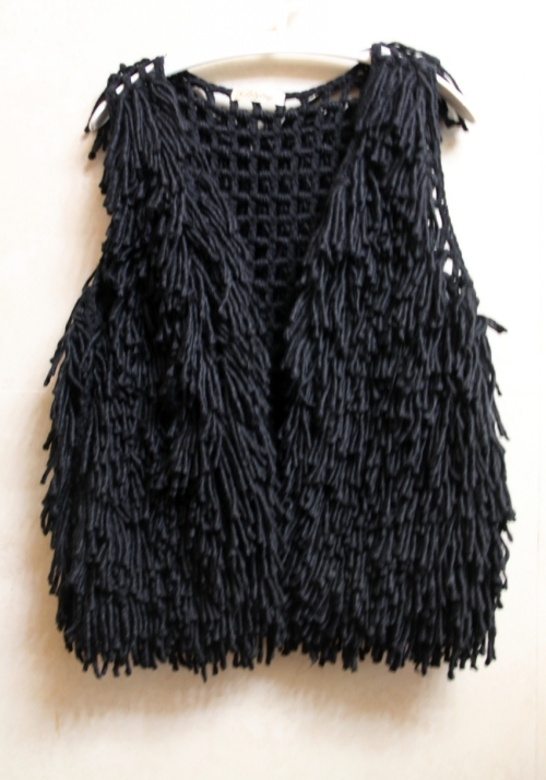 Lucyshop . fashion vintage faux tassel yarn vest vest black ZL040