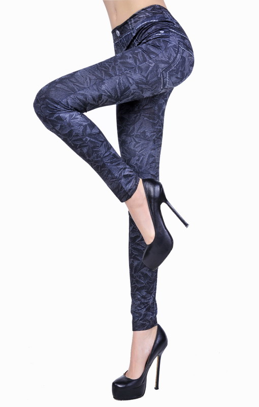 LuLu Blue flower fashion leggings ankle length trousers socks legs legging 7798 - 2