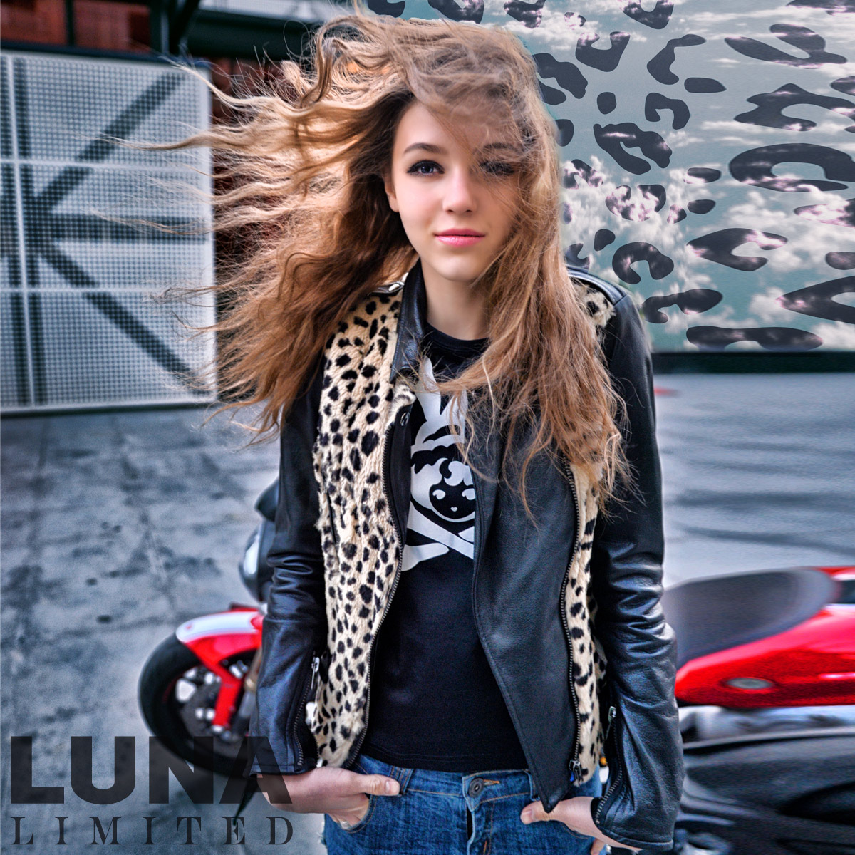 Luna motorcycle fur patchwork leopard print high quality fashion leather clothing wt00362