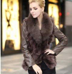 Luxurious Fox Fur Collar Lace-Up All Match Leather Coat Deep Camel  HN12081610-1