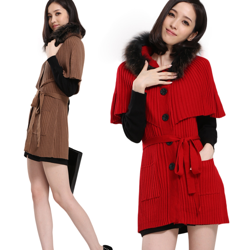 Luxurious fur collar cloak cape wool outerwear 2012 female fashion solid color slim cardigan